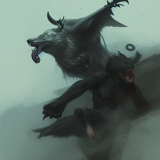 Wolf fighting a demon