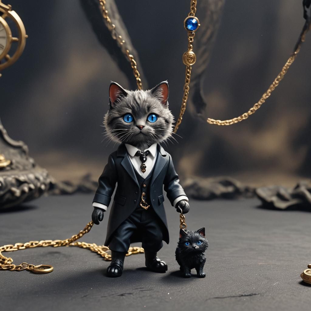 Victorian Cat Gentleman in Gothic Cityscape