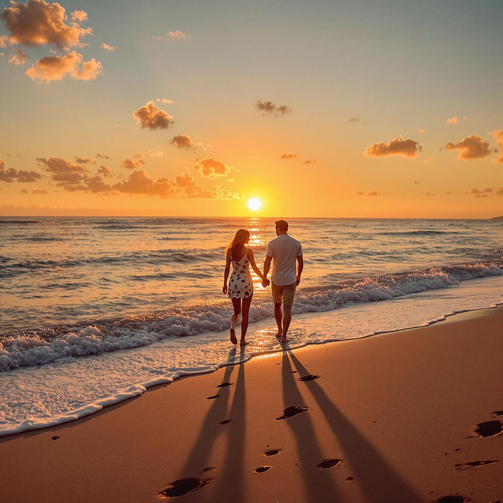 Romantic Sunset Beach Walk at Twilight
