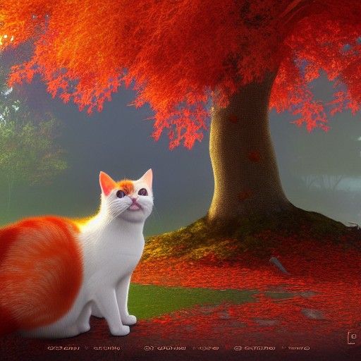 cat under a maple tree in autumn - AI Generated Artwork - NightCafe Creator