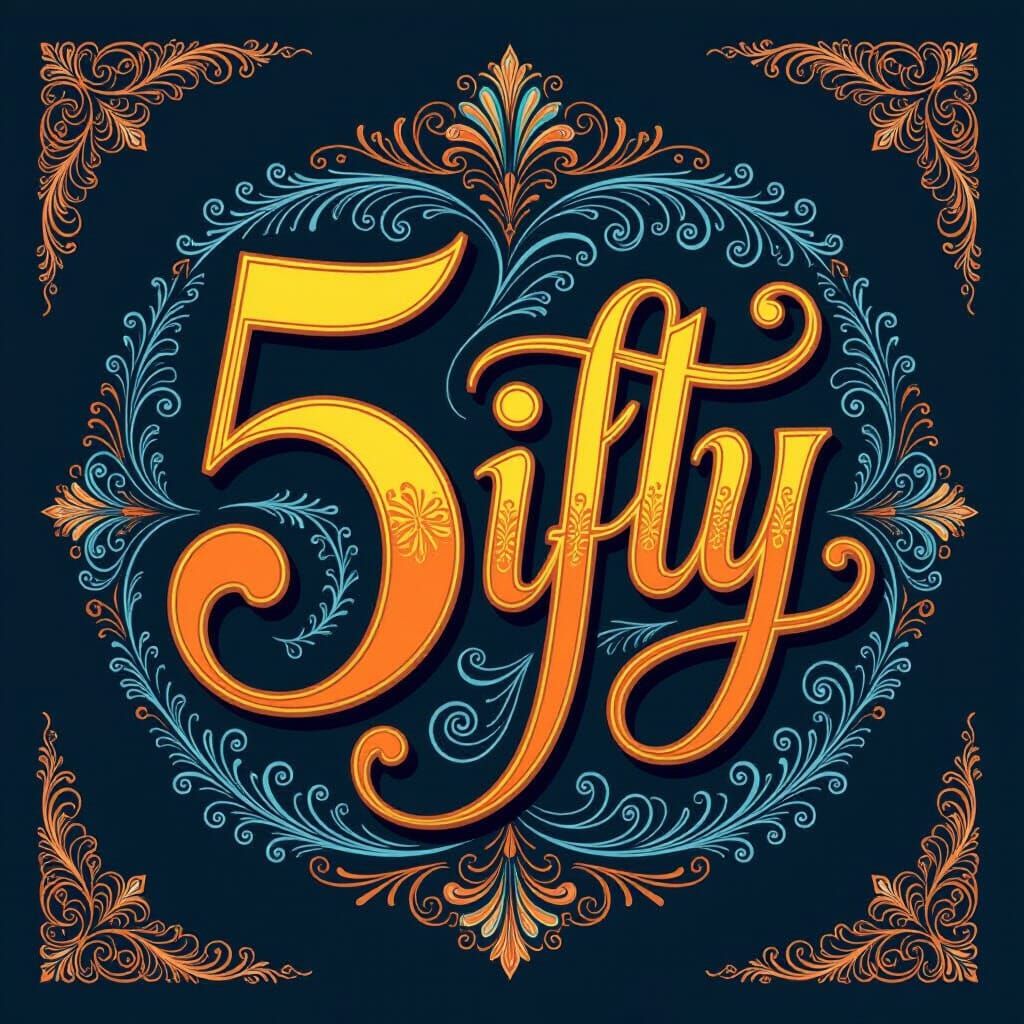 Ornate Number Fifty with Swirling Patterns