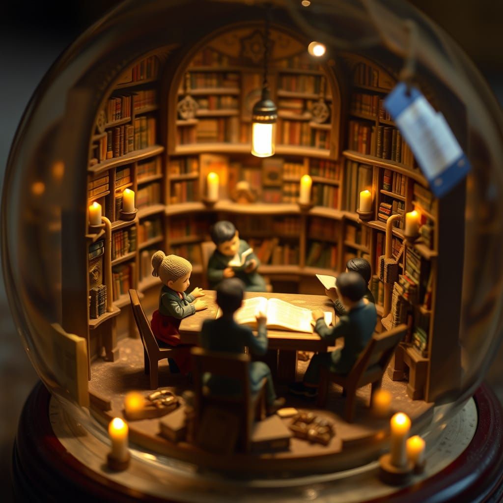 Miniature Synagogue Diorama in Illuminated Snow Globe