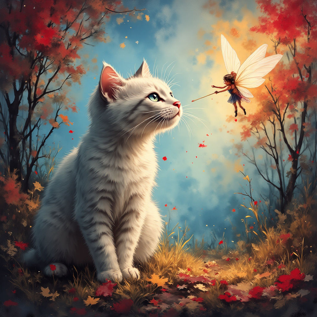 Kitten with a flying fairy