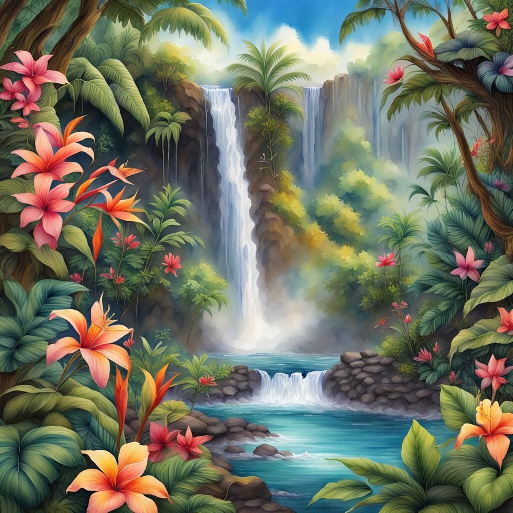 Watercolor Tropical Magic 3D : A vibrant tropical magical Hawaiian ...