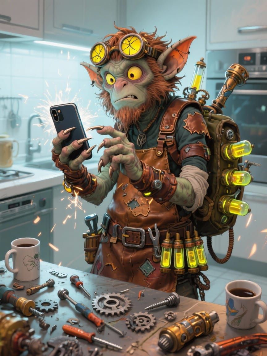 Surprised Kobold encounters modern technology