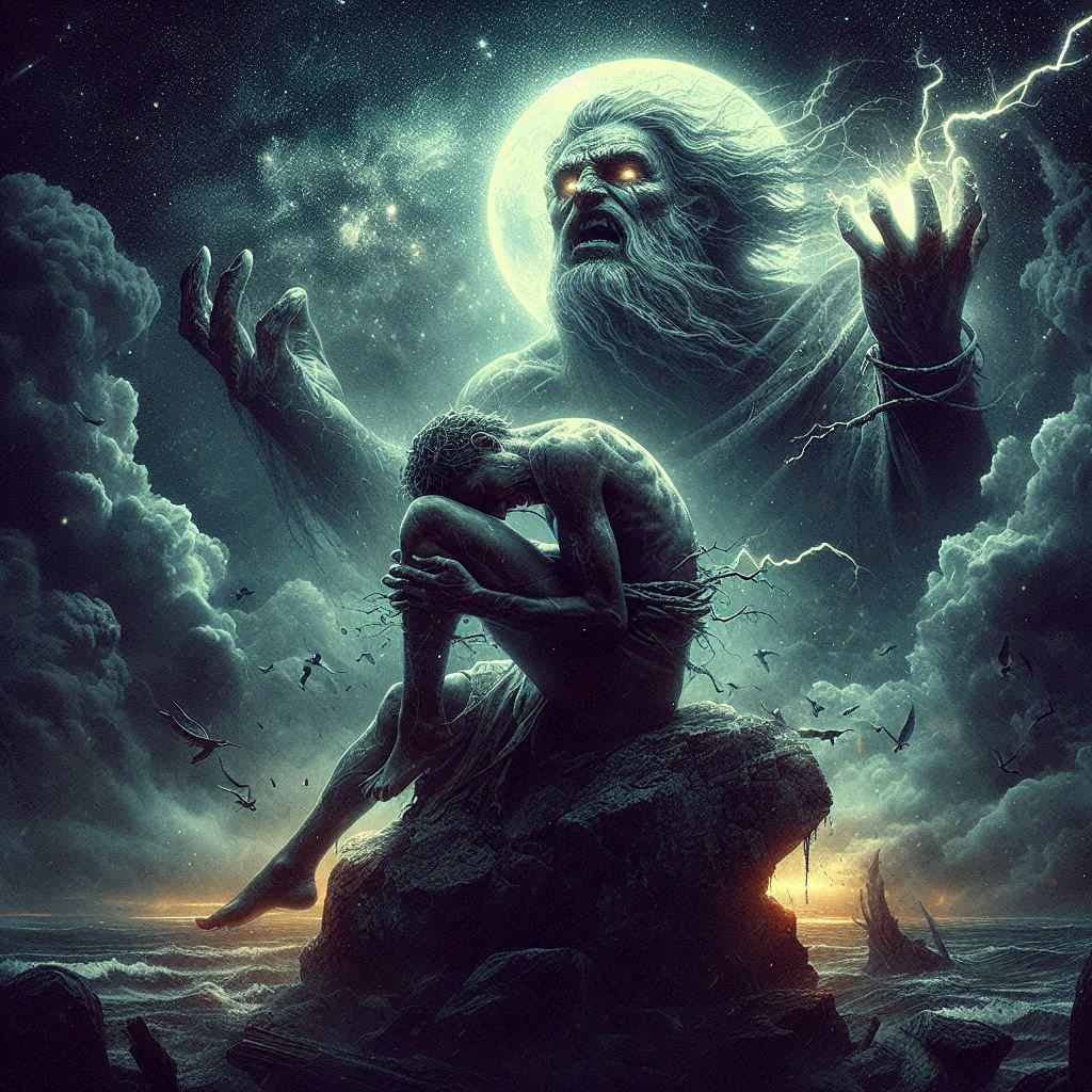 🗿⛓️🌩️🪦 Prometheus bound to a rock, and Zeus above him