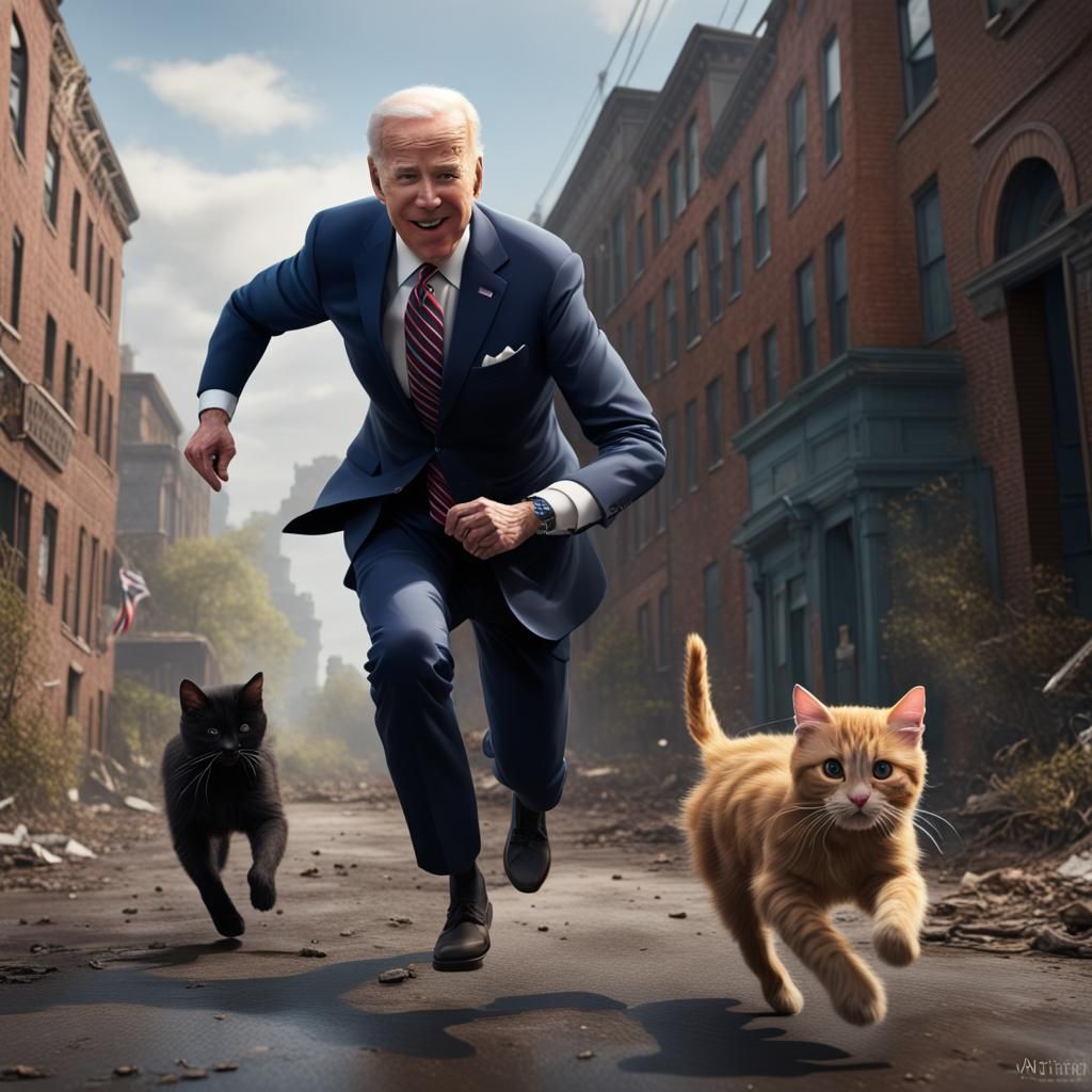 Joe Biden Chasing After A Kitty - AI Generated Artwork - NightCafe Creator