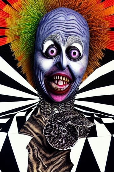 Beetlejuice, hyperdetailed mixed media collage, 3d details, ...