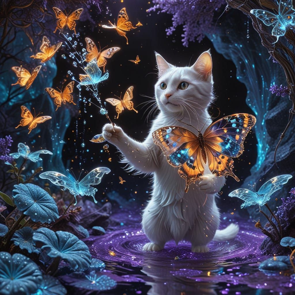 Cat and butterflies