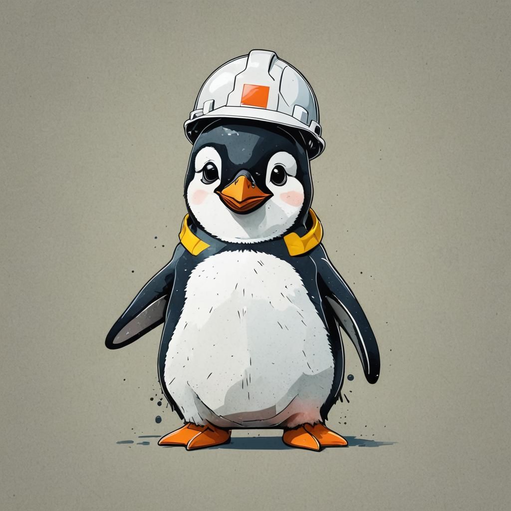 a cute cartoon penguin with a cheeky smile wearing a white h...