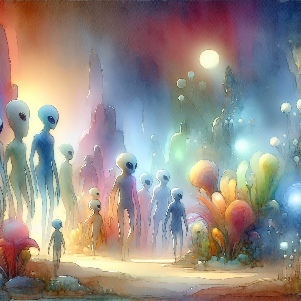 aliens in water color  by @Sylver Wolf