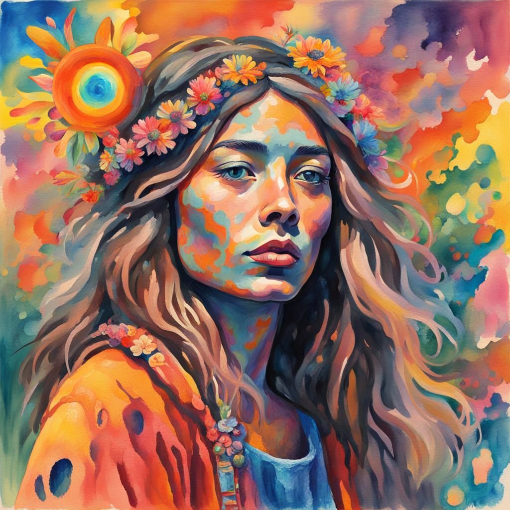 Psychedelic hippy girl - AI Generated Artwork - NightCafe Creator