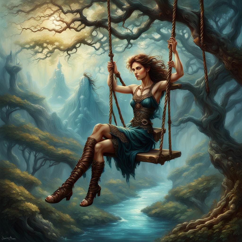 woman sitting on a swing