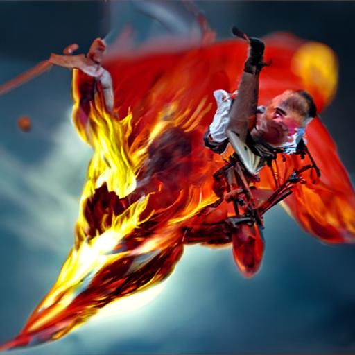 A man flying with fire