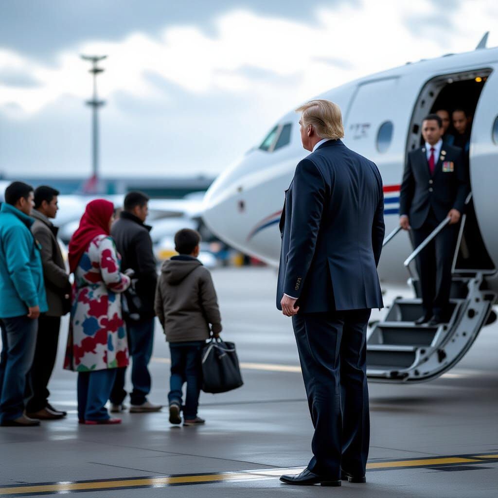 Trump is watching poor immigrants being pushed onto a plane to be deported