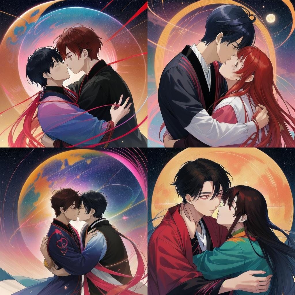 Face of a january asian man love manga style colored Contemp...