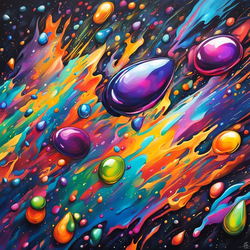 Iridescence clear teardrops falling though a star filled spa...