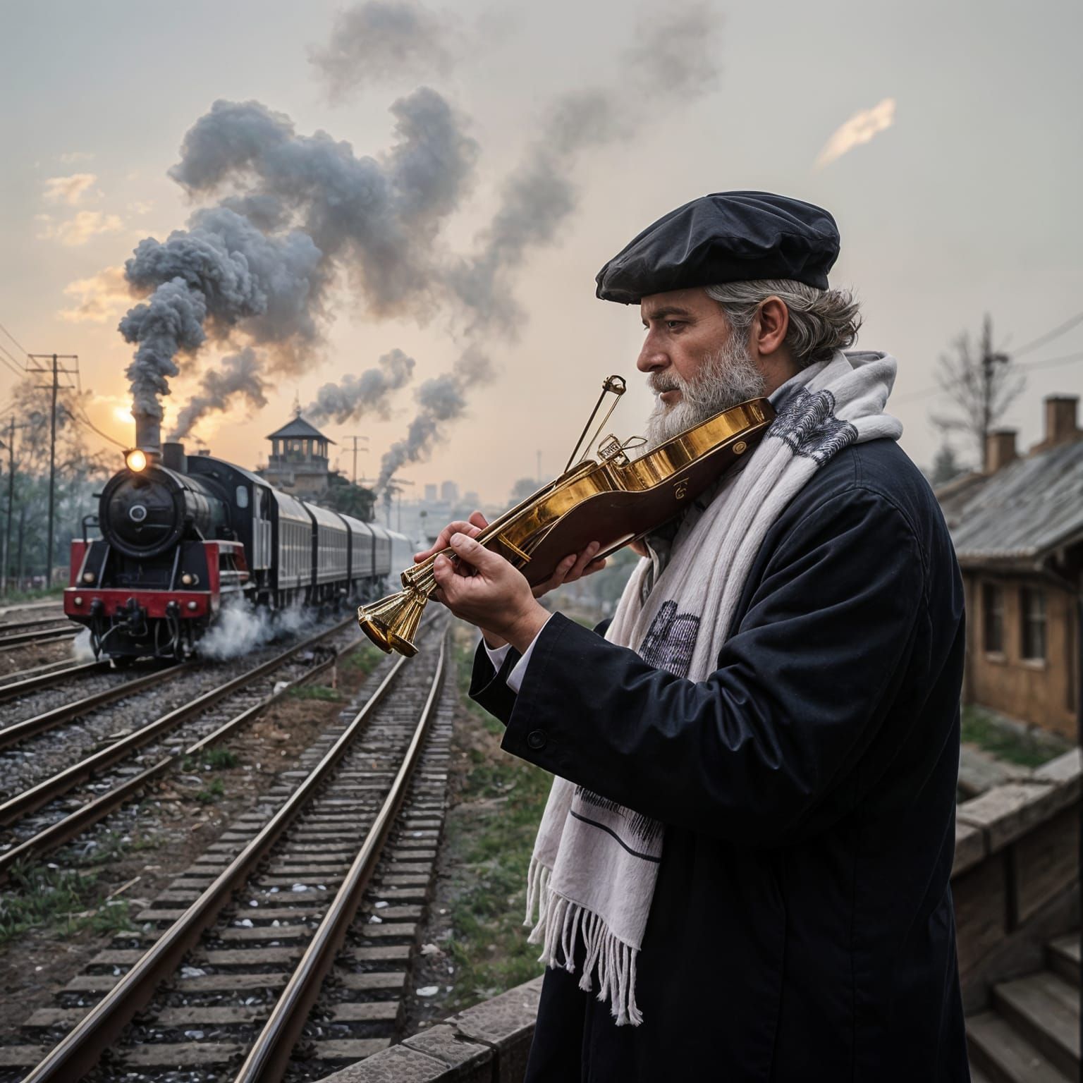 Musician on Train Roof Enters Auschwitz Gates