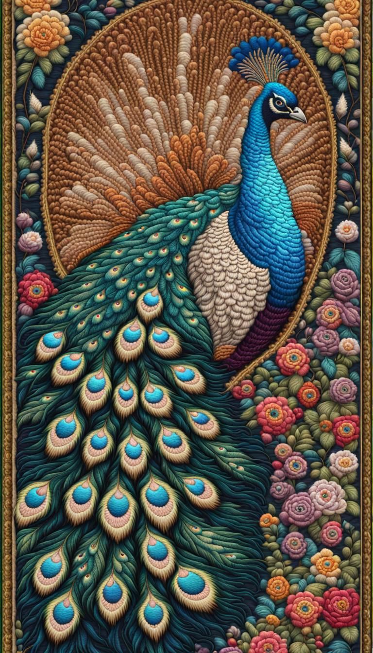 embroidered peafowl  by @GreenNails 