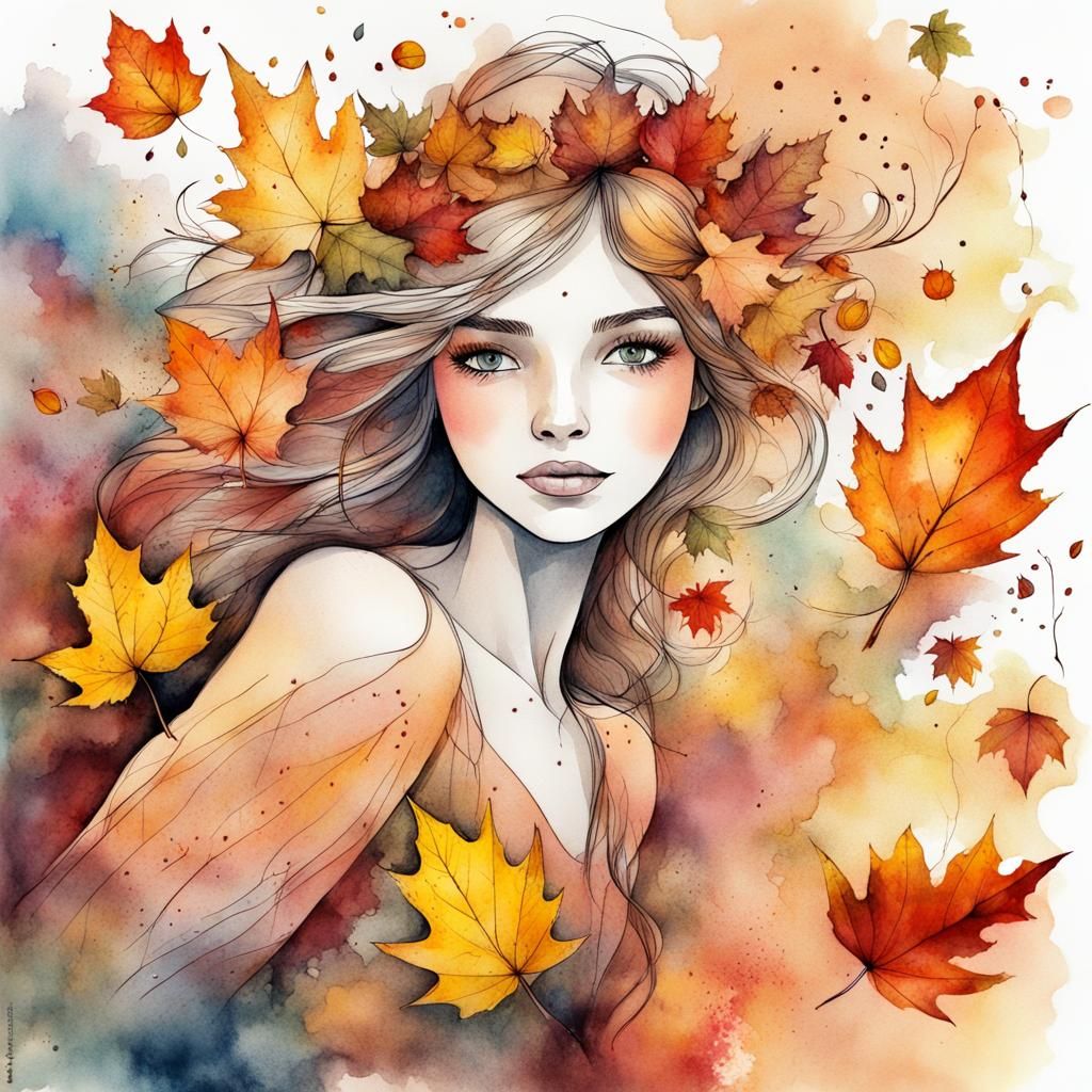 Beautiful autumn fairies paint the leaves on the trees in colorful colors, falling leaves, muted wet ...  by @Kathy A Lindsey