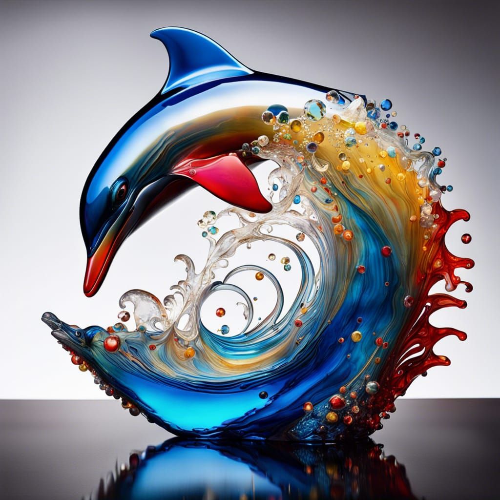 Glass Dolphin Sculpture on a Glass Beach