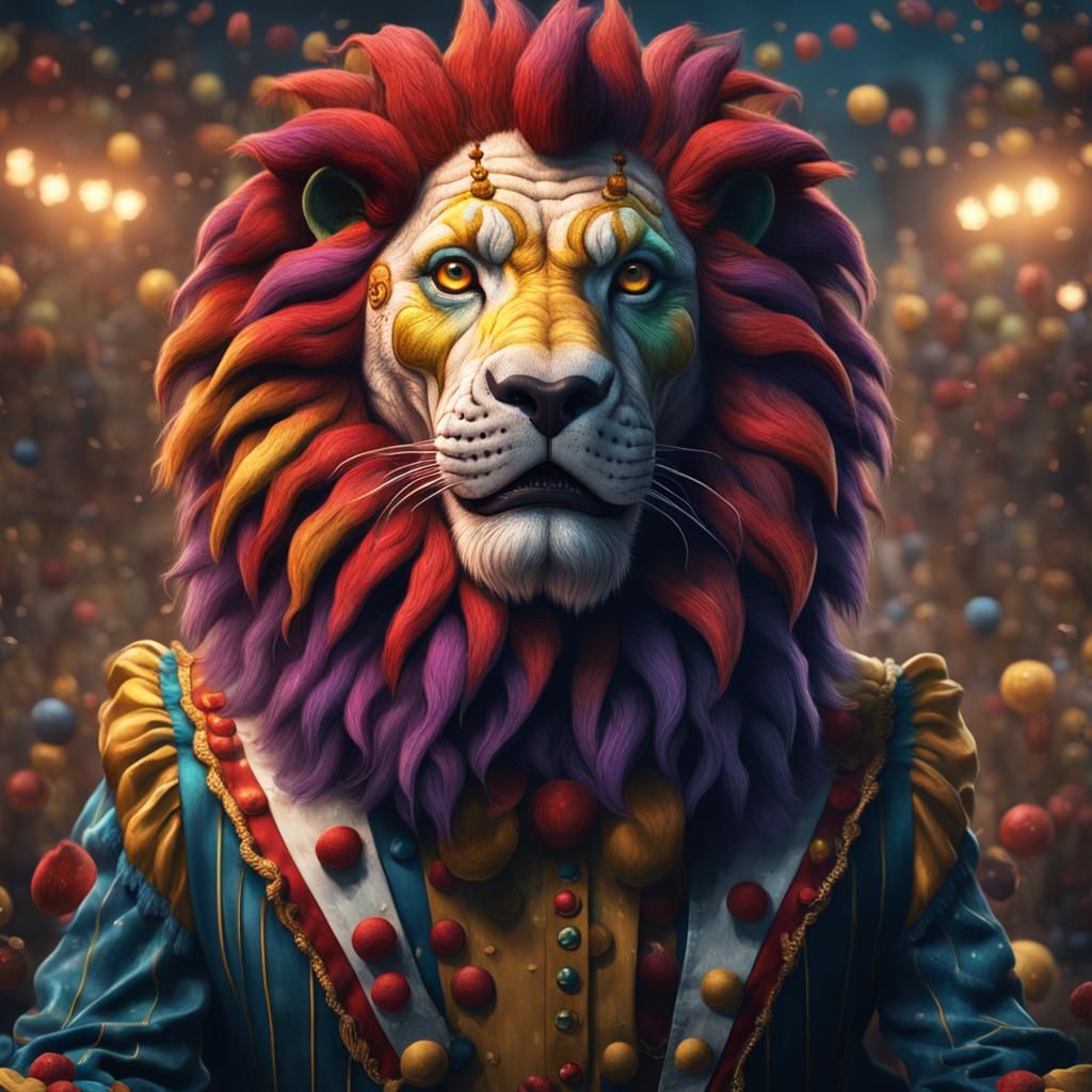 Lion in Clown Costume: Fantasy Concept Art