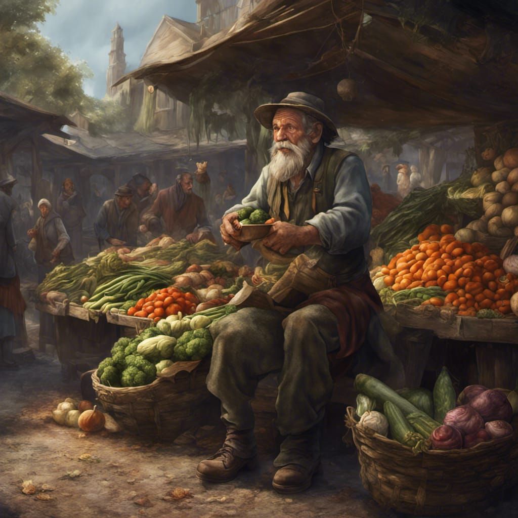 an old farmer selling the best vegetable at the market  by @KANNA-CHAN