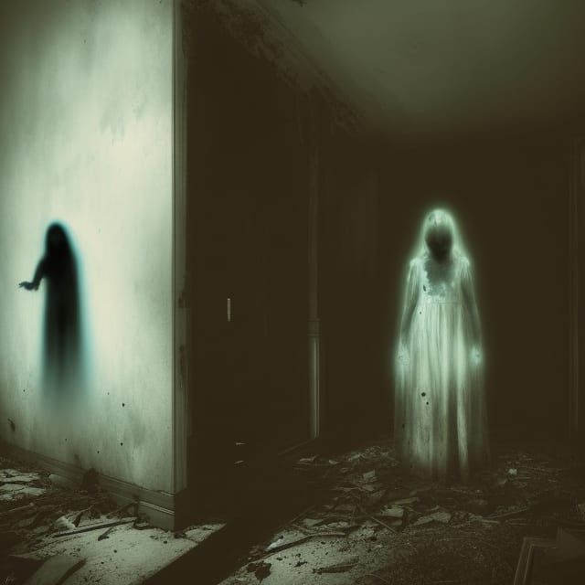 a creepy ghost girl flying on the halls of a creepy abandoned hospital ...