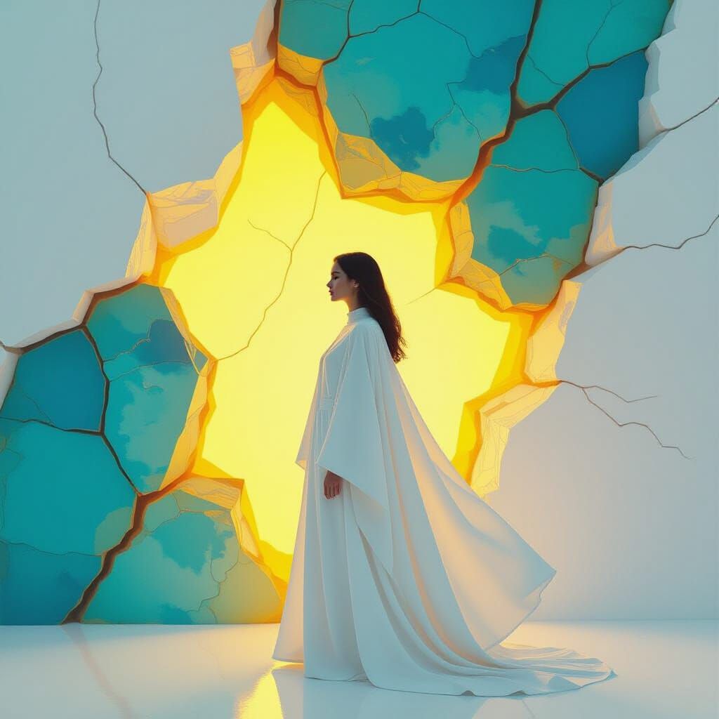 Ethereal Woman in Cloak with Abstract Matrix Fract... - AI Art