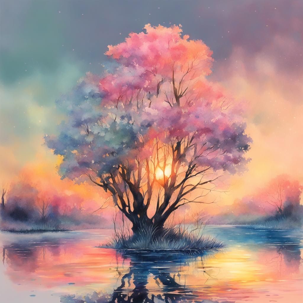 Spring watercolor landscape