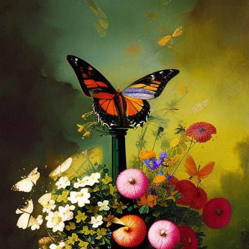 Butterfly and flowers