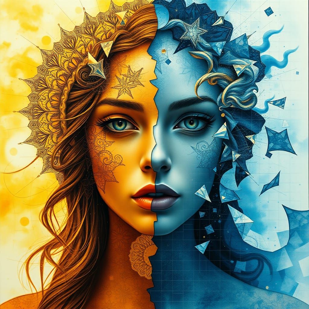 Dreamlike Mosaic Portrait in Color Field Style