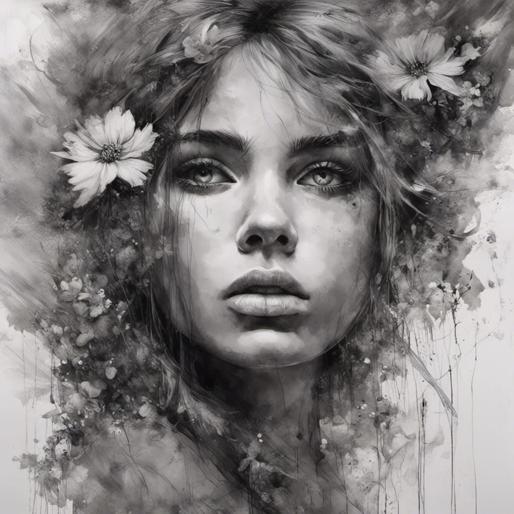 Black And White Ink Portrait Beautiful Girl Ai Generated Artwork Nightcafe Creator 4858