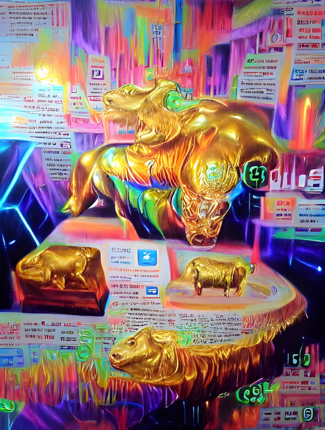 Golden Bull Ruling the Bitcoin world 8K 3D beautiful detaile...