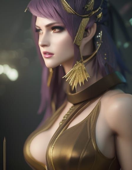 Light purple hair girl with golden dress