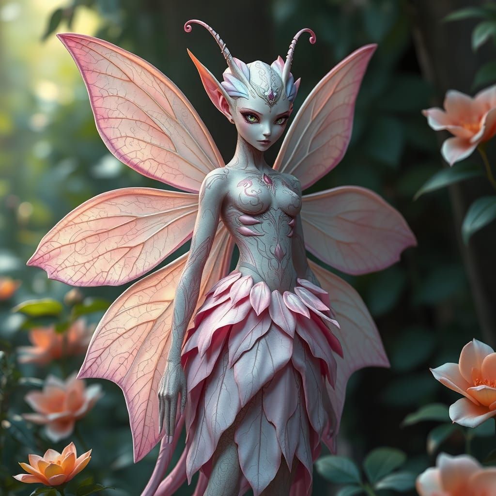 Ethereal Fae Camouflaged in Blooming Foliage