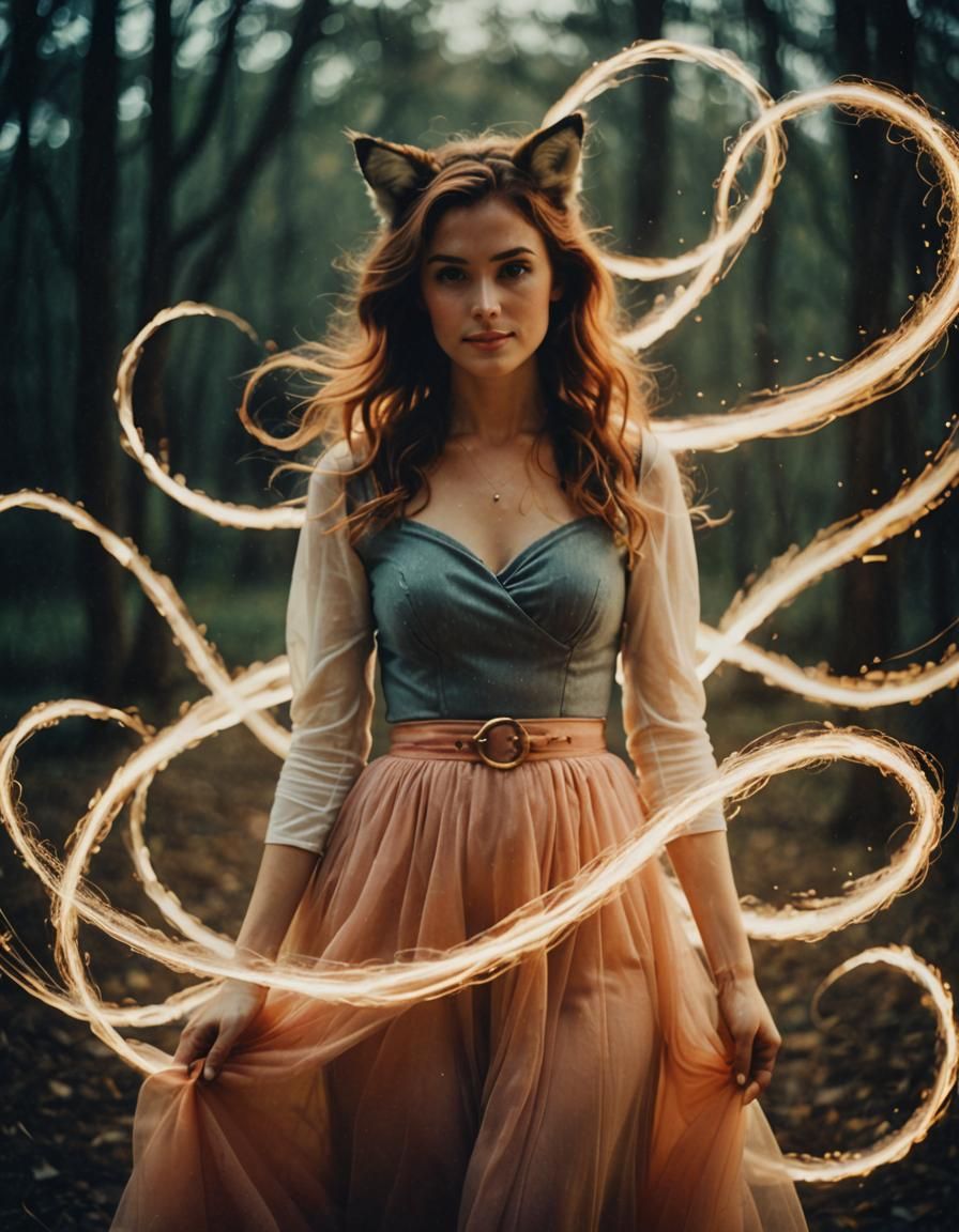 Surreal Woman with Fox Ears in Retro Film Style