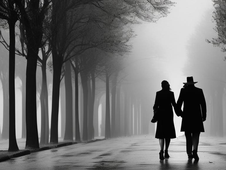 elegant man and woman walking on a city street 20th-century ...
