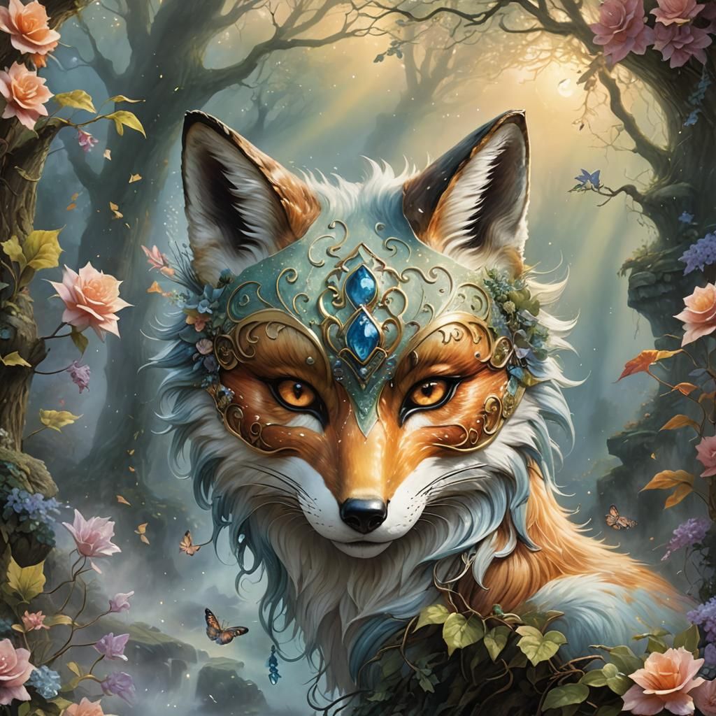 Ethereal Fox Mask in a Luminous Landscape