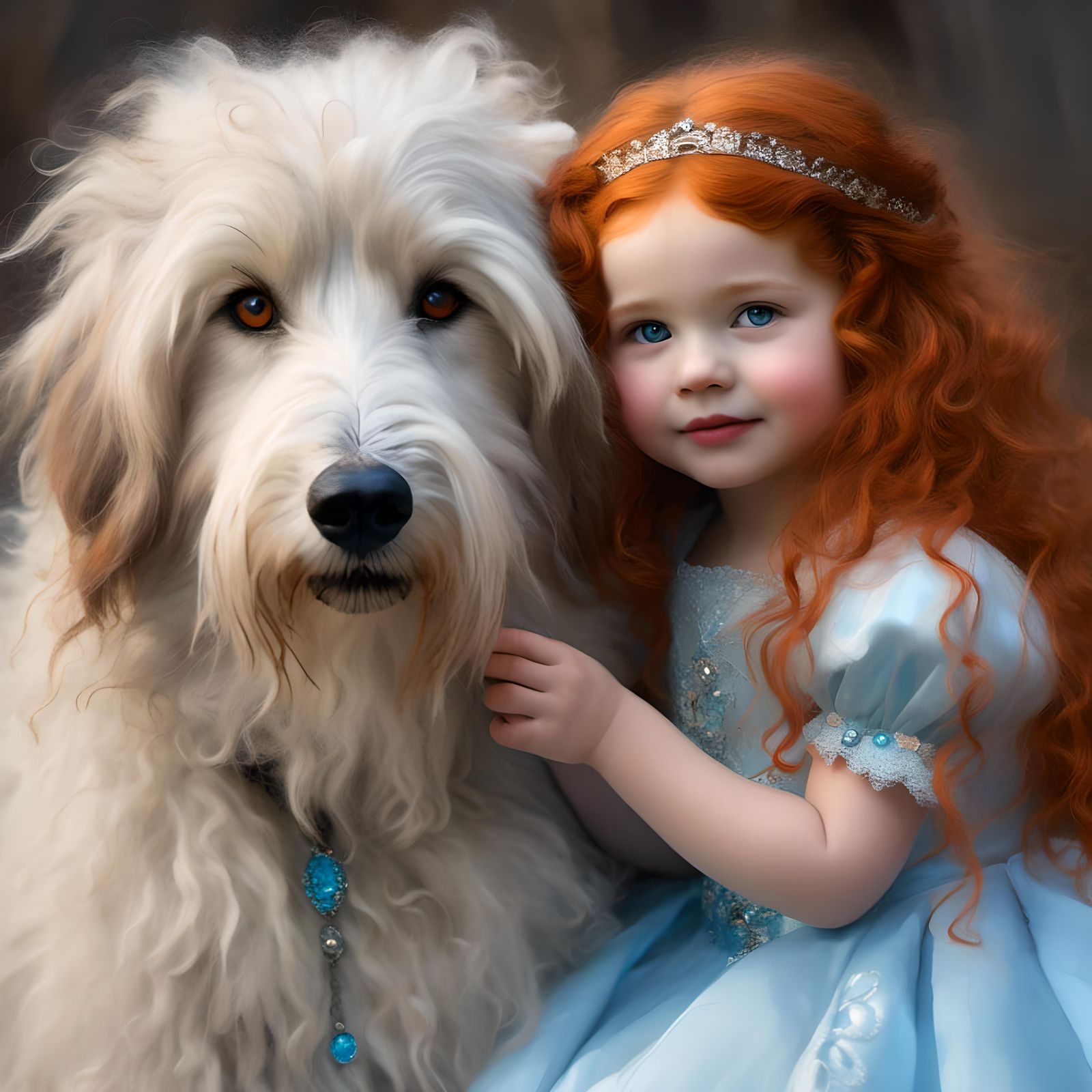 Princess Toddler with Loyal Wolfhound Companion