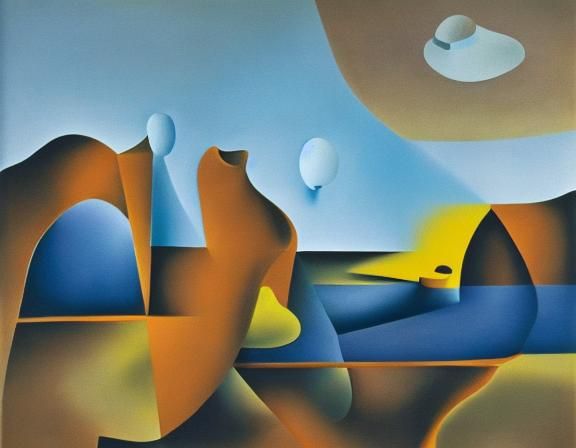 Jean Arp in Dadaist style visualized Desert Canyon at sunris...