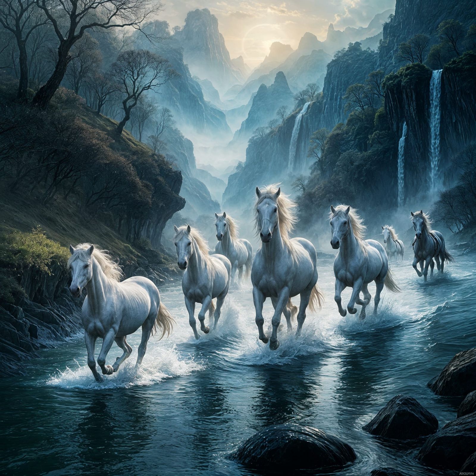 Horses of the River in a Frenzied Gallop