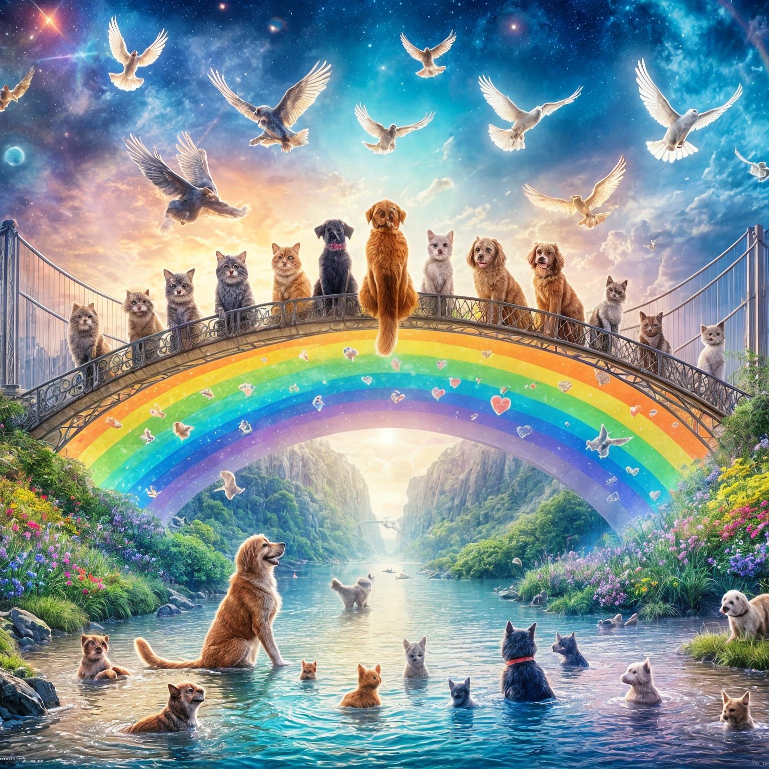 The Rainbow Bridge…Where Deceased Pets Wait To Reunite With Owners💜💙🩵🩷❤️ 