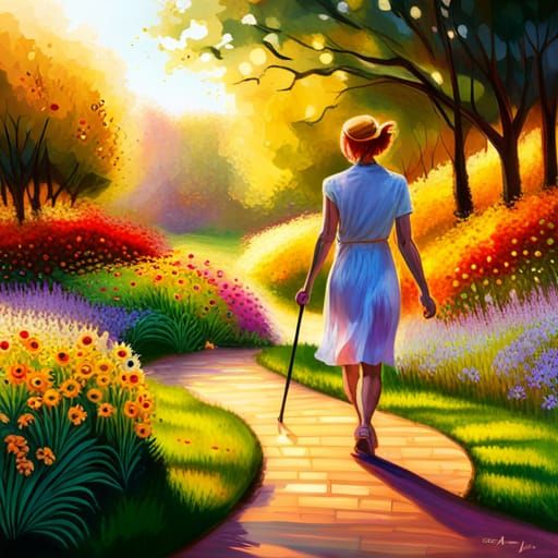 Walking a garden path. 🌸