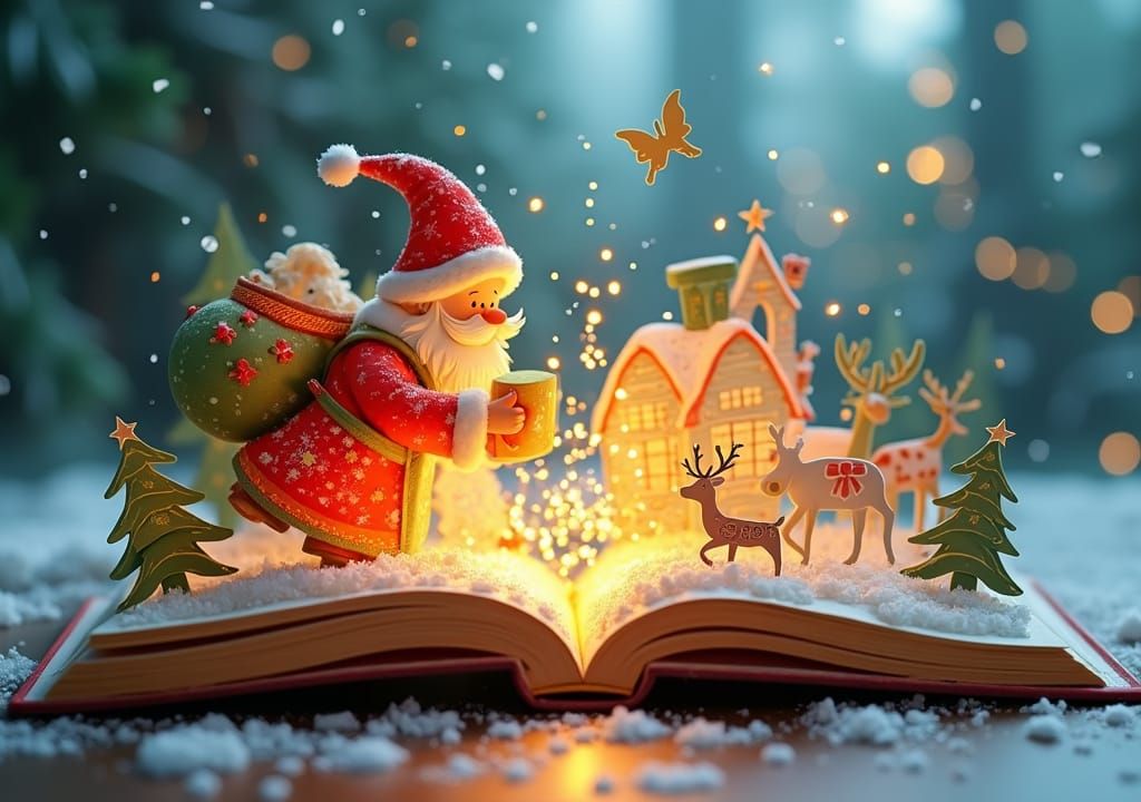 Whimsical Christmas Book in Intricate Paper-Cut Style