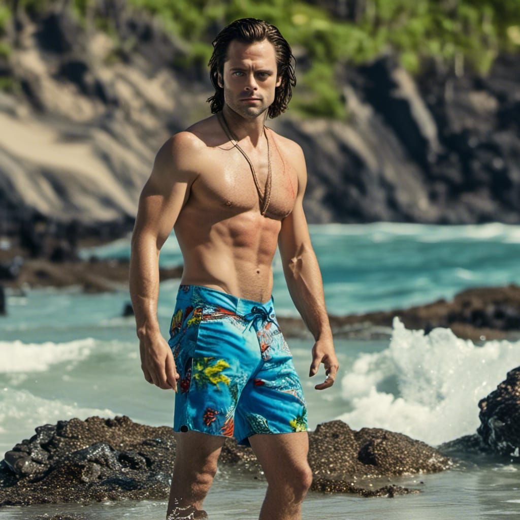 "Current, on a white sand beach with bright blue skies in Ha...