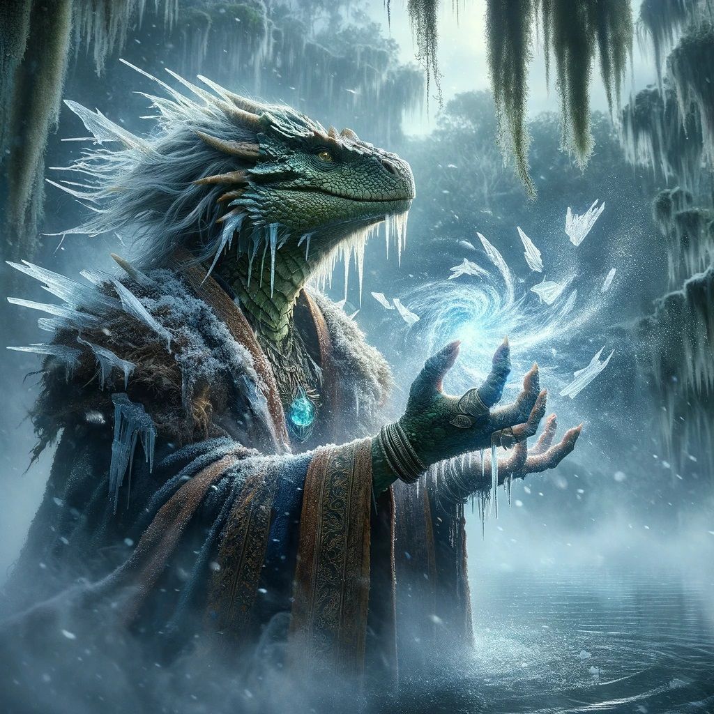 Lizardman Sorcerer casting Cone of Cold