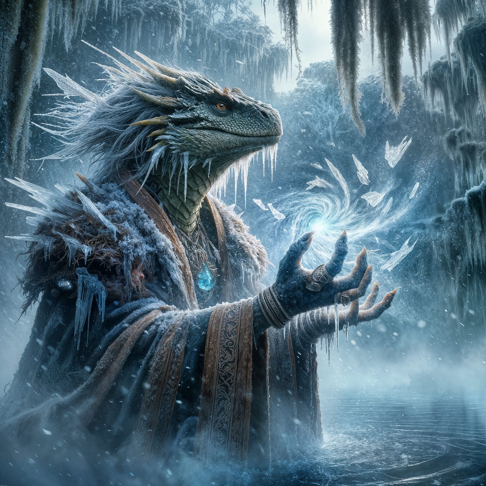 Lizardman Sorcerer casting Cone of Cold