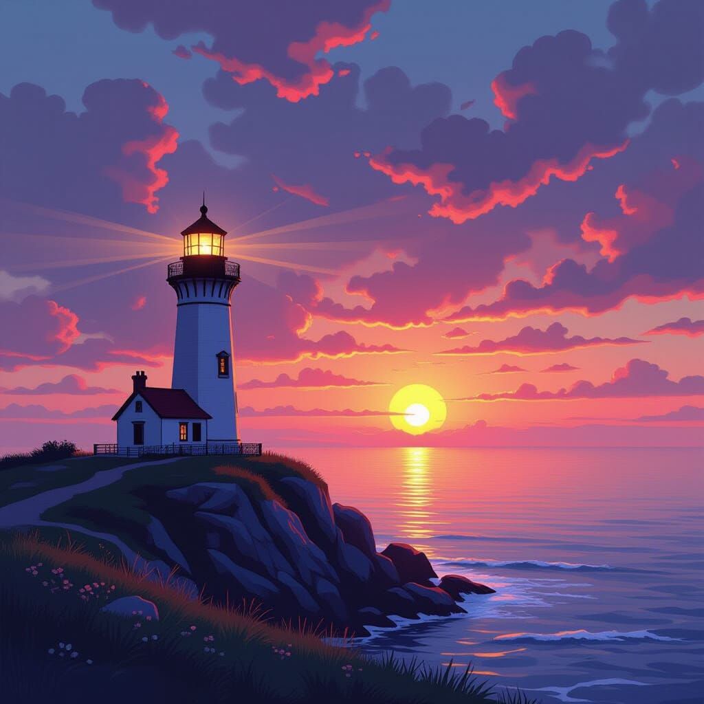 Sun rising over a lighthouse  by @Ryota Muranaka