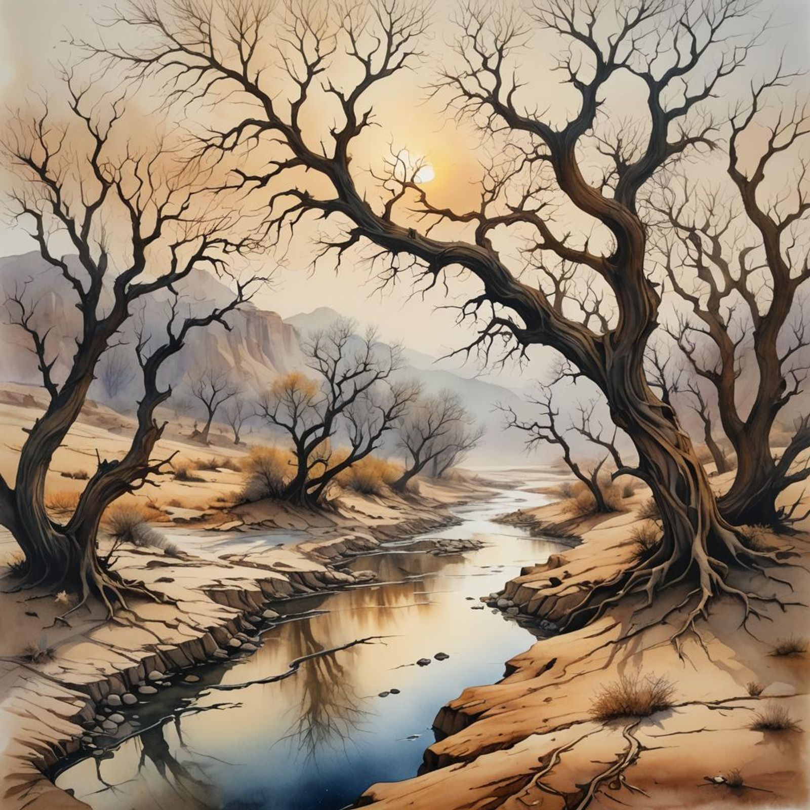 A River that it's source will soon run dry. AI Generated